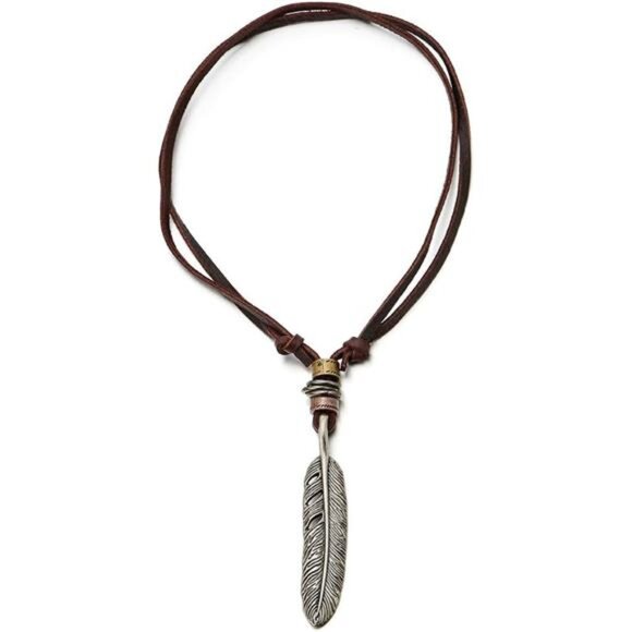 Retro Style Feather Pendant Unisex Necklace for Mens Womens with Adjustable - Picture 2 of 7